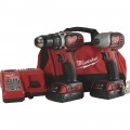 Milwaukee M18 Li-Ion Compact Cordless Power Tool Set — 1/2in. Drill/Driver & 1/4in. Hex Impact Driver, With 2 Batteries, Model# 2691-22