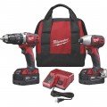 Milwaukee M18 Li-Ion Cordless Power Tool Set — 1/2in. Hammer Drill/Driver & 1/4in. Hex Impact Driver, With 2 Batteries, Model# 2697-22